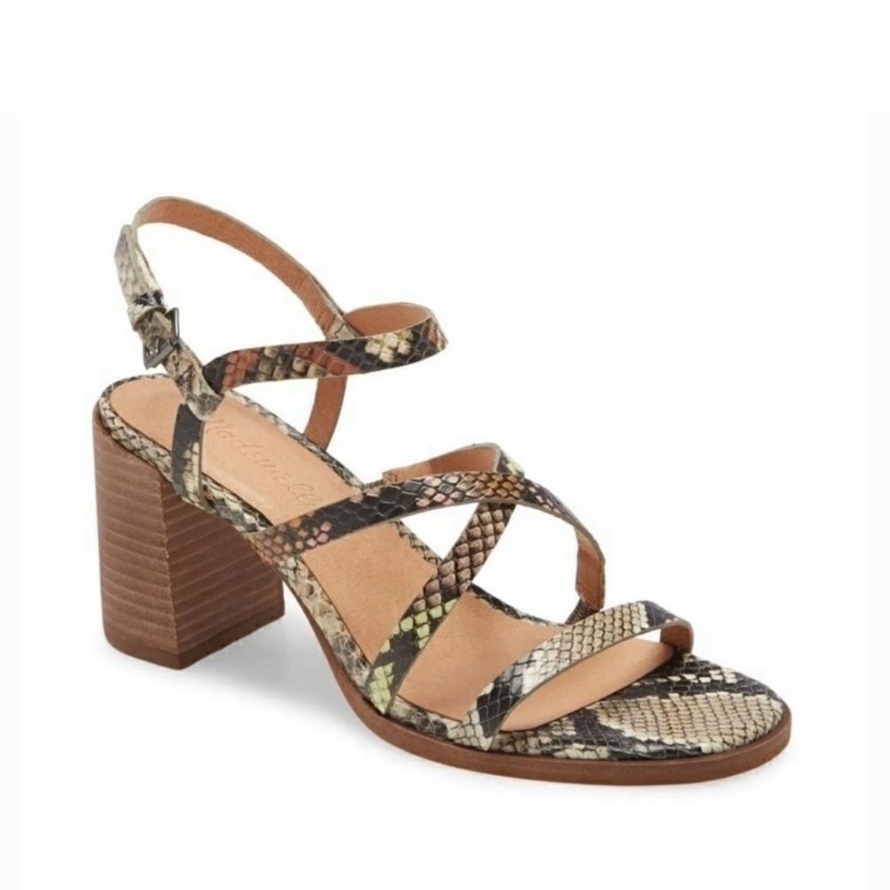 NEVER WORN Madewell Snakeskin Strappy Block Heel Sandals
